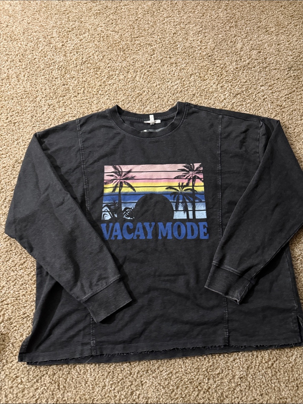 Maurices Black Long-Sleeve "VACAY MODE" Graphic Tee with Sunset Palette